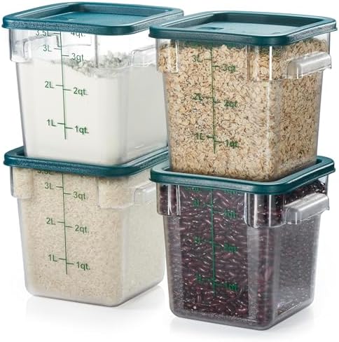 CURTA 4 Pack Food Storage Container with Green Lid - NSF Commercial