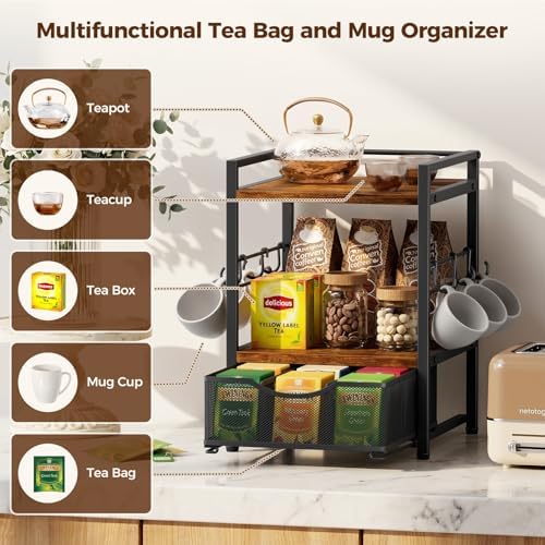 Plaviya 3-Tier Tea Bag Organizer with Drawer for Countertop