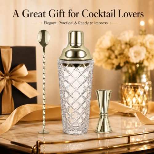 16 Oz Glass Cocktail Shaker Set with Built-in Strainer Crystal