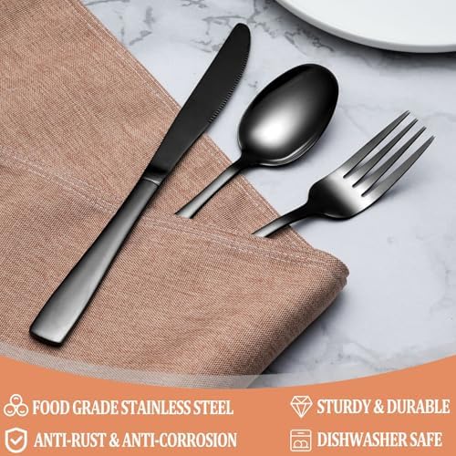 20 Pcs Black Silverware Set, Food-Grade Stainless Steel Flatware Set