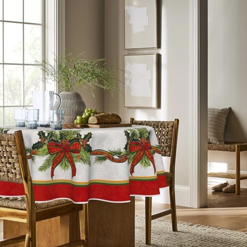 Horaldaily Christmas Tablecloth 70 x 70 Inch Round Poinsettia Golden