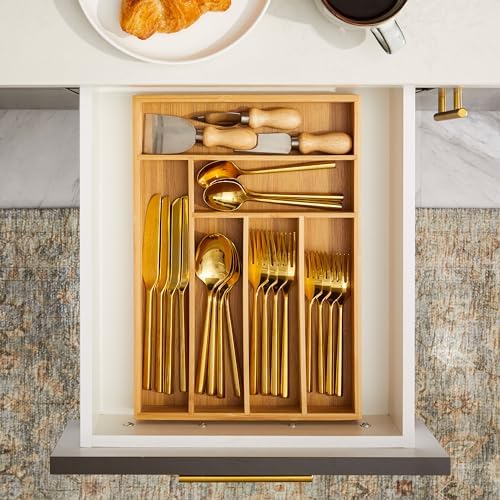 Juvale Silverware Organizer Tray - Brown Bamboo, 6-Slot, 14.5 x 10.25