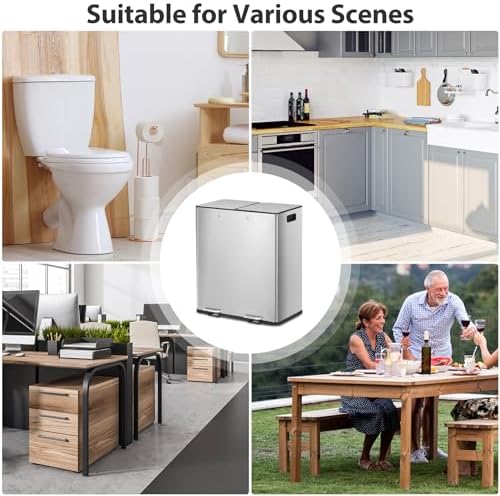 SUPER DEAL 16 Gallon Stainless Steel Trash and Recycling Can