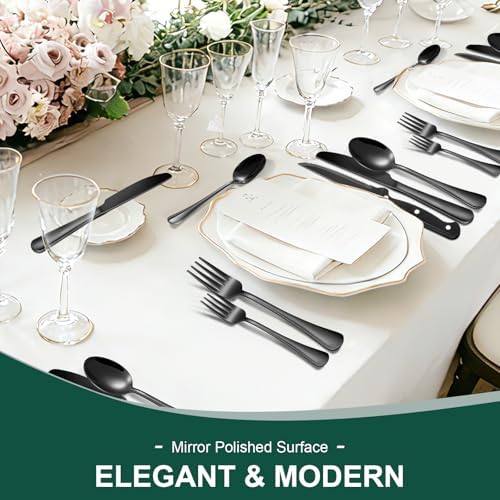 24-Piece Black Silverware Set with Steak Knives Black Stainless Steel