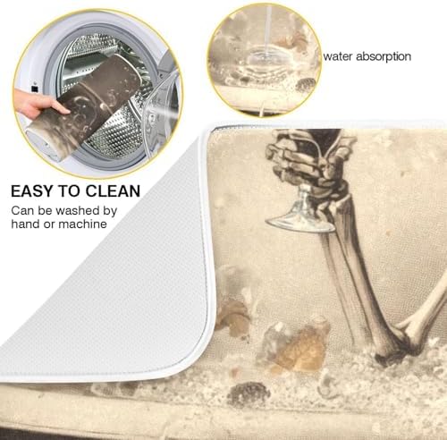 OTVEE Skeleton's Bathtub Cheers Dish Drying Mat for Kitchen Counter