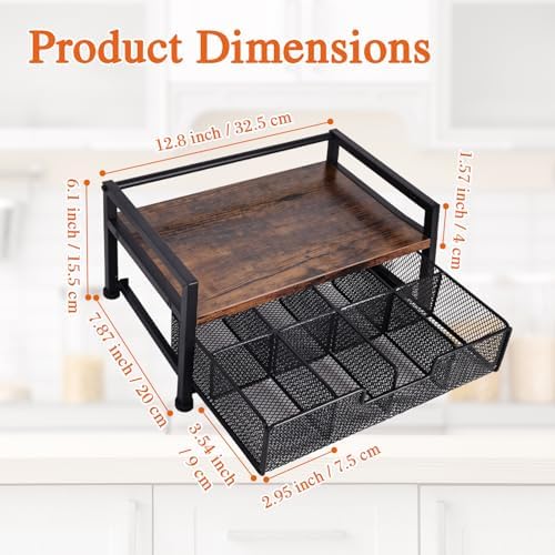 Tea Bag Organizer, Wooden Tea Storage Box with Metal Drawer