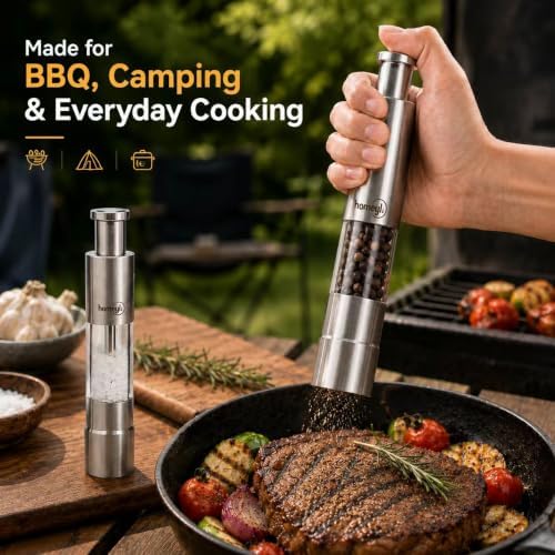 Manual Salt & Pepper Grinder Set, Adjustable Coarseness, Stainless