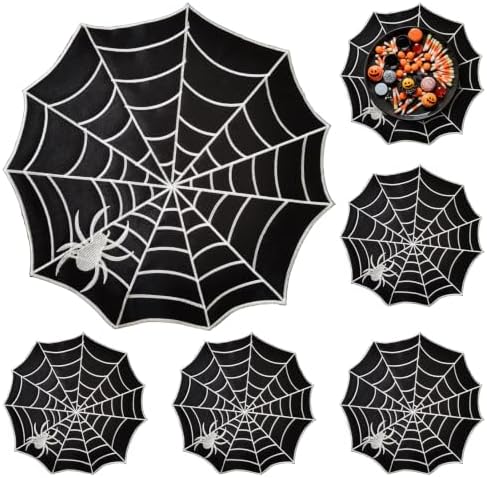 Spider Web Halloween Placemats Set of 6,Black Cloth Table Mats