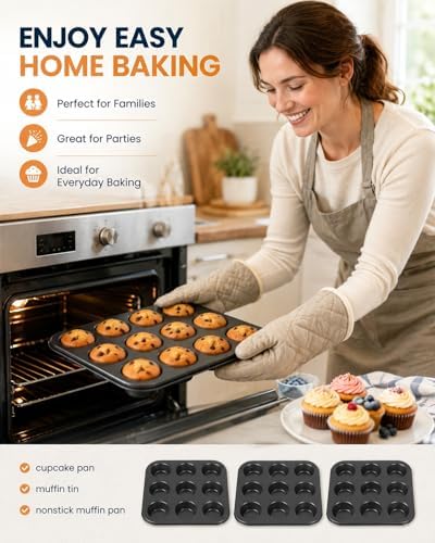 Cupcake Pan, 3 Pack 12-Cup Cupcake Tray Cupcake Tins Muffin Tins