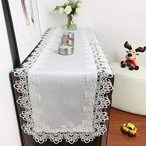 Lace Tablecloth Rectangle Fabric Washable Off White 16x70inch
