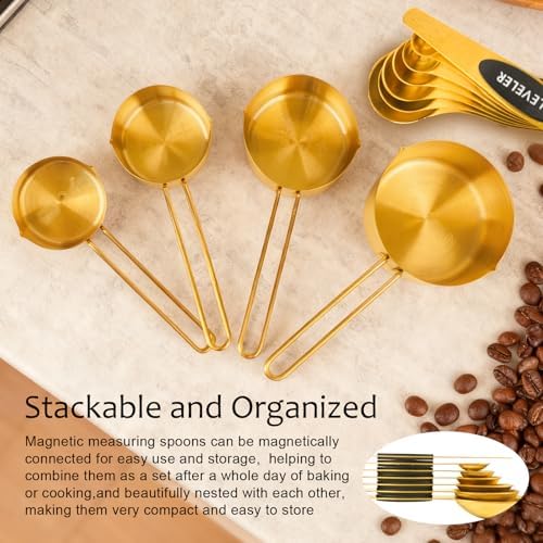 11 pcs Gold Measuring Cups and Spoons Set,Includes 4pcs Measuring Cups