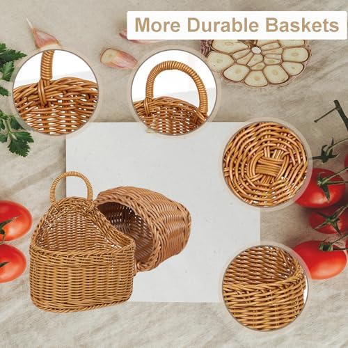 2Pcs Hanging Storage Baskets, Plastic Woven Hanging Basket with Hook