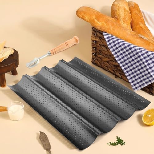 Baguette Pan Set, 4 Loaf Perforated French Bread Baking Pan Kit Set