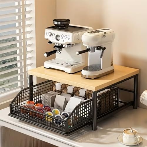 Kitchen Countertop Organizer with Drawer and Wire Basket, 2-Layer