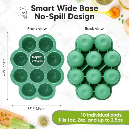 KeaBabies Silicone Food Freezer Trays with Lid, 2oz x 10 Pods, Alpine