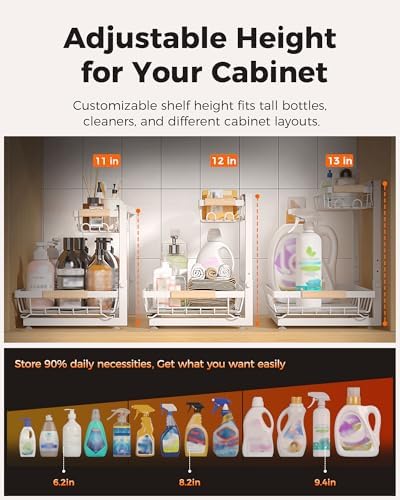 Sevenblue 3-Pack 2-Tier Height Adjustable Under Sink Organizer, White
