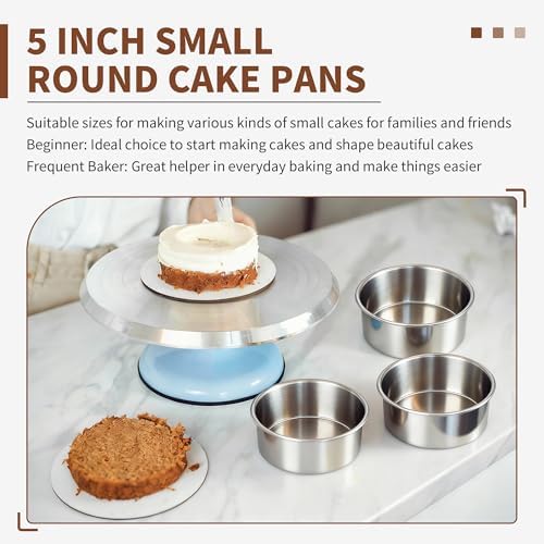 TeamFar 5 Inch Cake Pan Set of 4, Stainless Steel Small Layer Cake