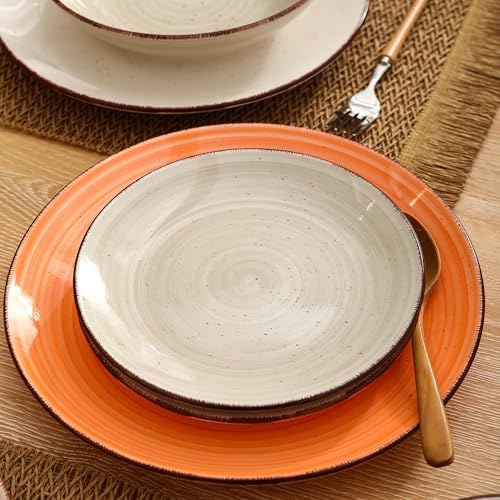 Dinner Plates Set of 6, 10.5 Inch Ceramic Entree & Steak Plates