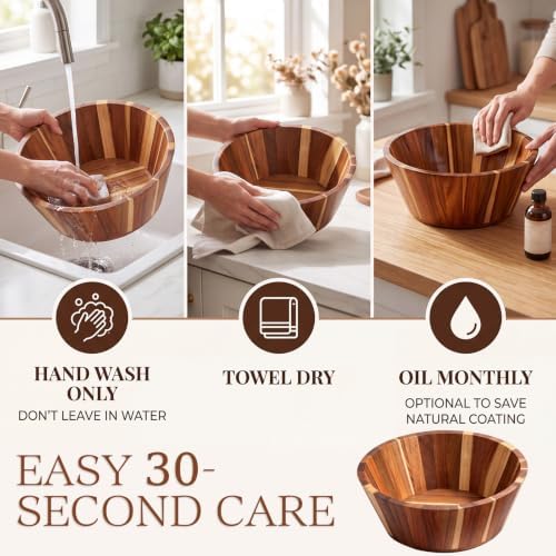 Honeydak 9 Pcs 12" Wood Salad Bowl with 4.7" Serving Bowls and