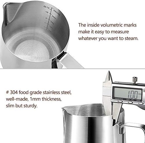HOOMIL Milk Frothing Pitcher, 12oz, 304 Stainless Steel - Silver