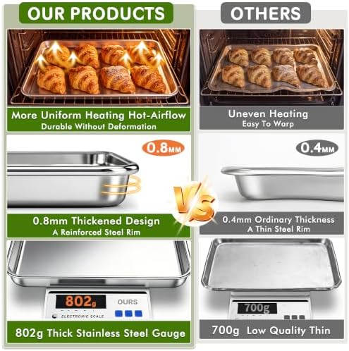 Baking Sheet Pan Set of 2, Stainless Steel Cookie Sheets for Baking