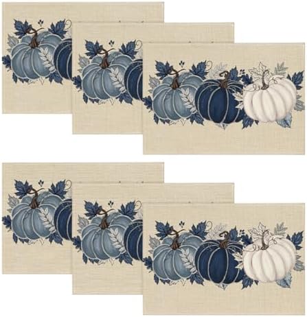 Artoid Mode Navy Blue Pumpkins Fall Placemats Set of 6-12 x 18 Inch