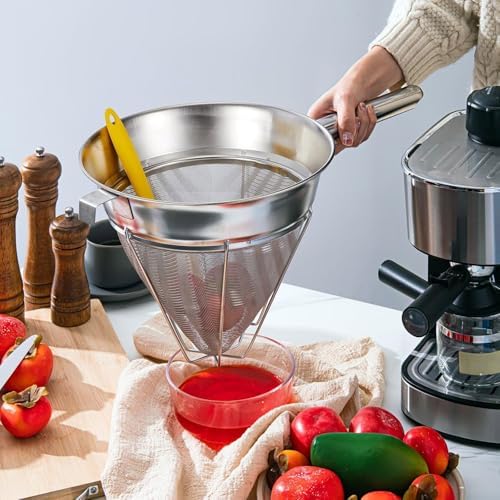 SiliFine 10" Chinois Fine Mesh Strainer Set with Handle and Rubber