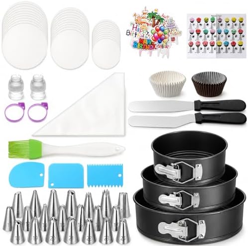168Pcs Cake Pan Sets for Baking+ Cake Decorating Supplies, 6/8/10 Inch