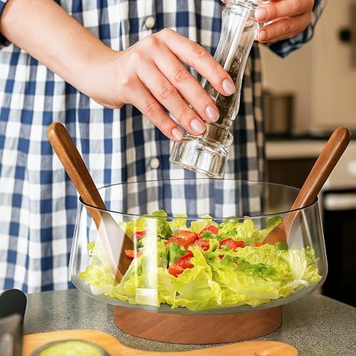 PROLEE Extra Large Glass Salad Bowl Set, Clear Salad Bowl with Solid