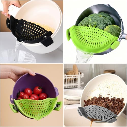 3 Pcs Silicone Clip-on Food Strainer Pasta Strainer for All Pots and