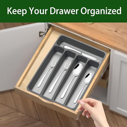 Loyareal Silverware Organizer, 5 Compartments, Black