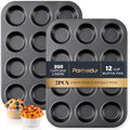 Parmedu 12 Cups Carbon Steel Muffin Pan Set with 200 Cupcake Liners, 2