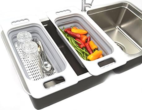 SAMMART Over The Sink Rectangular Colander (Grey)