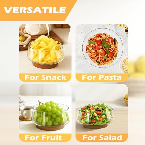 PROLEE Extra Large Glass Salad Bowl Set, Clear Salad Bowl with Solid