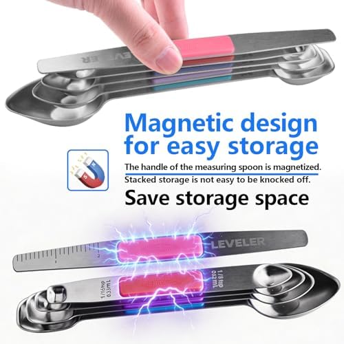 Stainless Steel Magnetic Measuring Spoons Set, Heavy Duty Metal