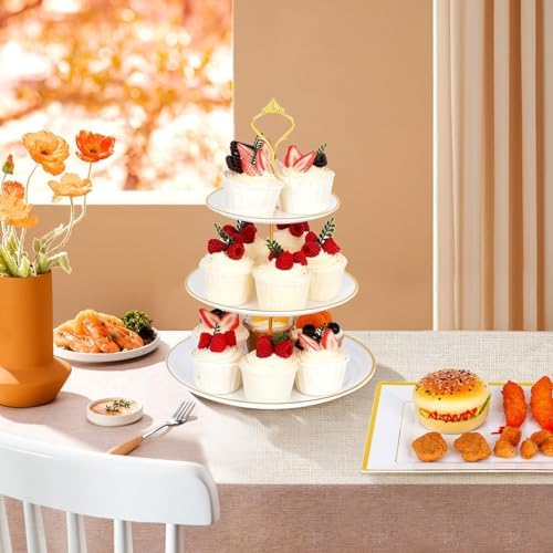 DI QIU REN 8PCS Gold-Rim Cake Plastic Dessert Display Stands Sets for