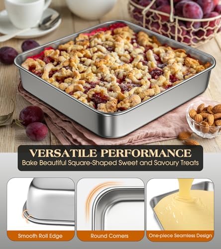 8 x 8-Inch Baking Pan with lid, 304 Stainless Steel Square Cake Pan