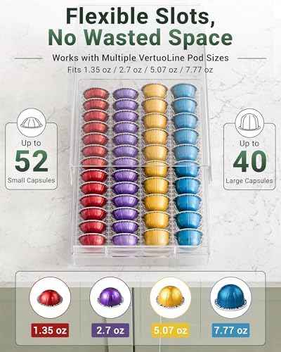 EVERIE Coffee Pod Holder Drawer Compatible with Nespresso VertuoLine Capsules, Clear PC Coffee Pod Organizer for Countertop, Flexible Slot Capsule Storage Drawer for 1.35 oz to 7.77 oz Pods