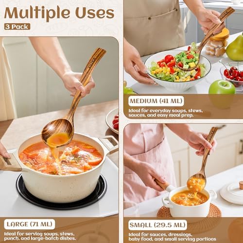 3-Size Teak Wood Ladle Set