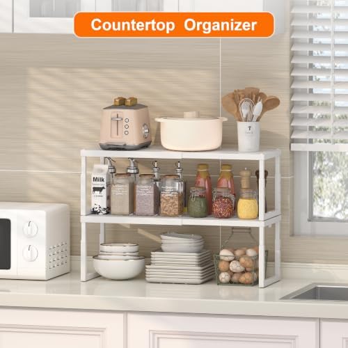 RUILALIFE Expandable-Stackable-Shelf-Organizer-For-Cabinet Pantry Closet,Kitchen Counter Shelf With Adjustable Height, Metal Storage Shelf Riser Spice Rack For Cupboard Countertop