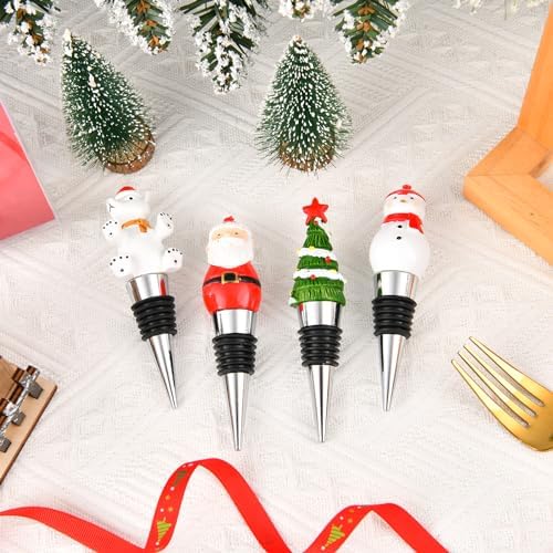 Set of 4 Resin Wine Bottle Stoppers for Christmas Holiday Decoration