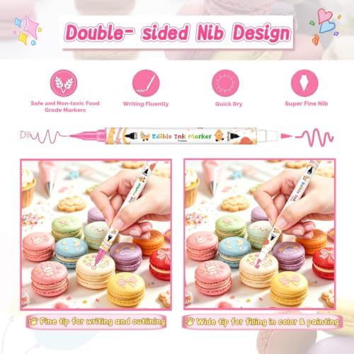 Treedoa Edible Markers for Cookie Decorating,12Pcs Food Coloring Pens