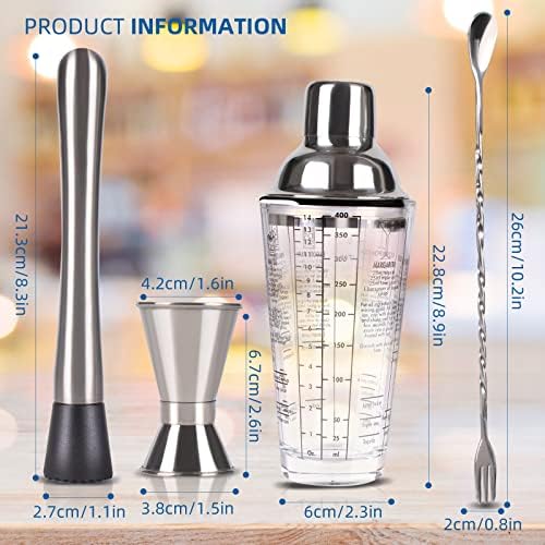 Cocktail Shaker Set,14 oz Glass Mixing Cup with Measurements