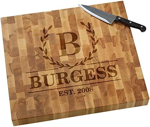 Personalization Universe Laurel Wreath Butcher Block Cutting Board