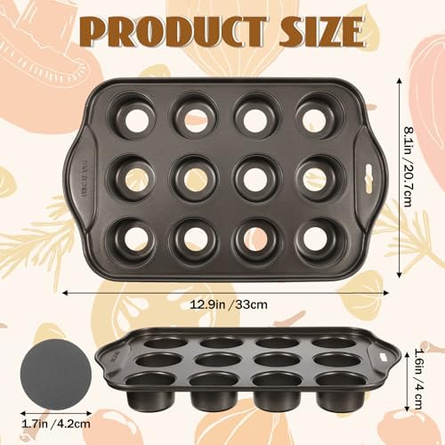 2 Pack 12 Cups Muffin Pan Mini Nonstick Cheesecake Pans Carbon Muffins