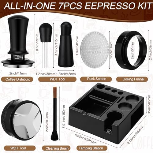 7 Pcs 51mm Espresso Accessories Kit with Plastic Tamping Station