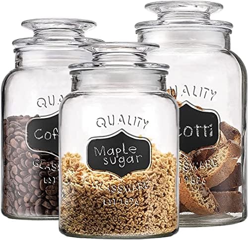 Glass Canister Set for Kitchen or Bathroom with Airtight Lid and