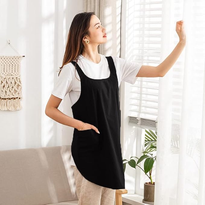 Cotton Cross Back Aprons Solid Color Cooking Kitchen Garden Smock - Image 5