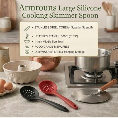 Skimmer Slotted Spoon 2PC Set, Heat Resistant 600 °F Slotted ladle