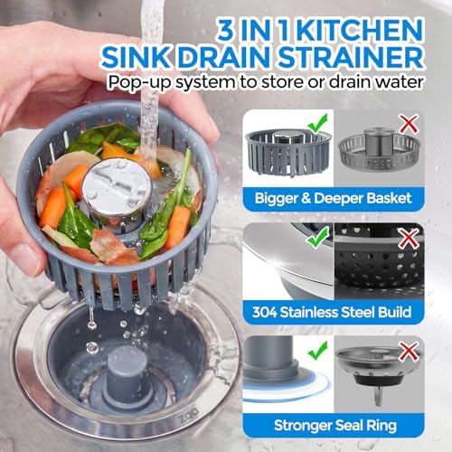 zaa 3-in-1 Kitchen Sink Drain Strainer Stopper